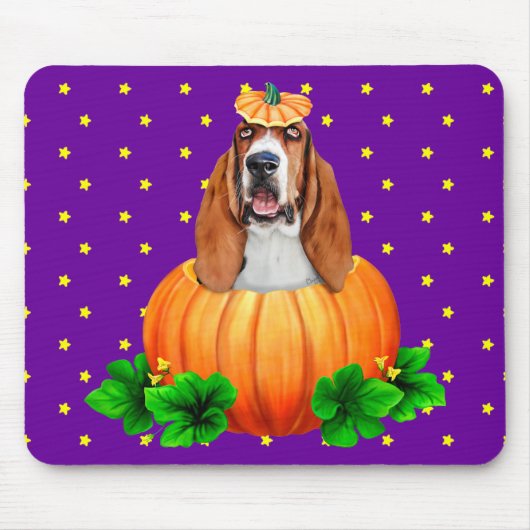 Basset Hound Halloween Jack-O-Lantern Muismat (Voorkant)