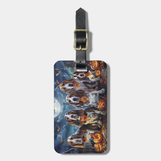 Basset Hound Halloween Spooky Bagagelabel (Voorkant verticaal)