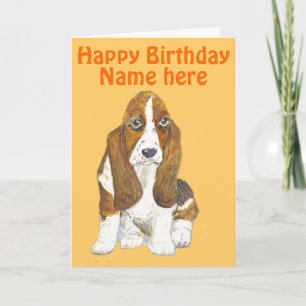 Basset Hound Happy Birthday toevoegen naam vooraan Kaart