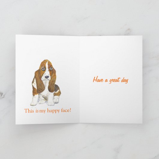 Basset Hound Happy Birthday, voornaam toevoegen Kaart (Binnen)