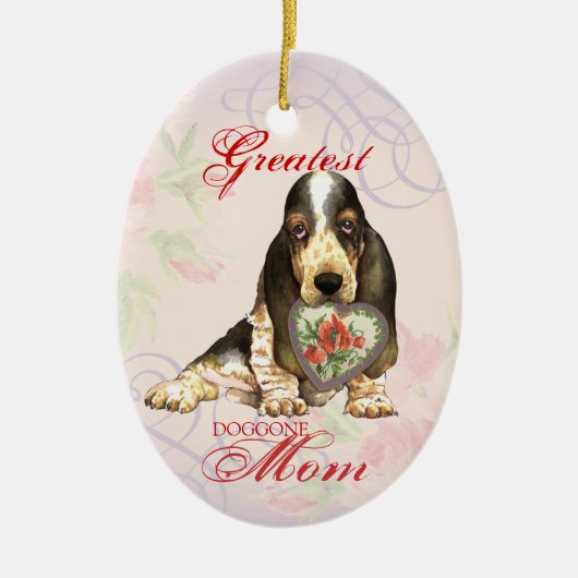 Basset Hound Heart Mam Ceramic Ornament (Voorkant)