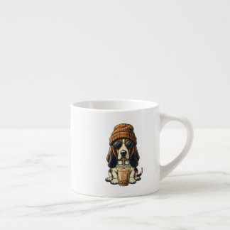 Basset Hound Hipster Hond Drinkt IJskoude Koffie Espresso Kop