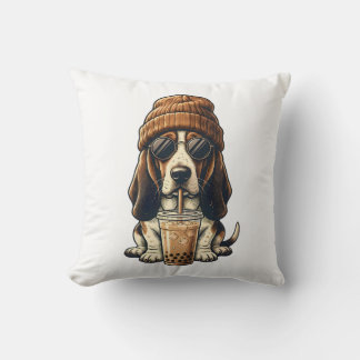 Basset Hound Hipster Hond Drinkt IJskoude Koffie Kussen