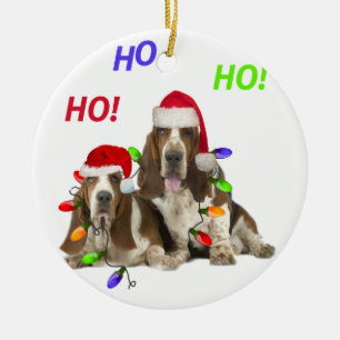 Basset Hound Ho Ho Ho    Kerstmis Keramisch Ornament