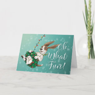 Basset Hound Holiday Card - Oh What Fun! Bedankkaart
