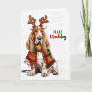Basset Hound Hond Grappige Vlooien Navidog Kerstmi Feestdagen Kaart