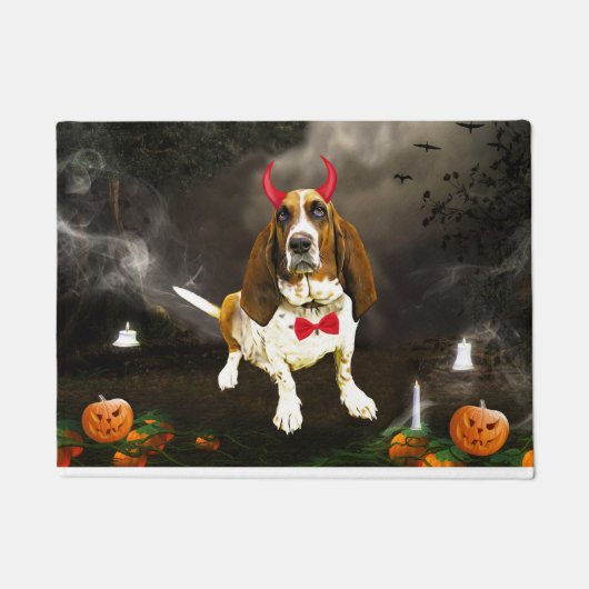Basset Hound Hond in Halloween Kostuum Deurmat (Voorkant)