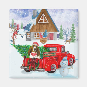 Basset Hound hond in Kerst Bezorgwagen Sneeuw Magneet