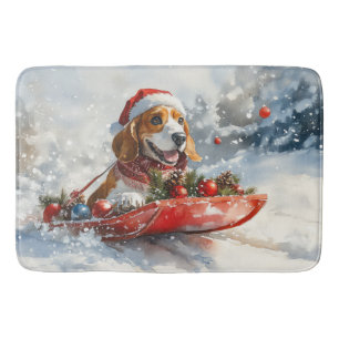 Basset Hound-hond in slee Let it Snow Kerstmis Badmat