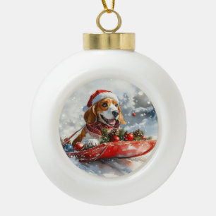 Basset Hound-hond in slee Let it Snow Kerstmis Keramische Bal Ornament