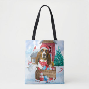 Basset Hound-hond in sneeuw Kerstmis Hondenhok Draagtas
