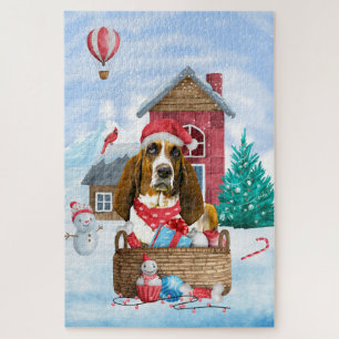 Basset Hound-hond in sneeuw Kerstmis Hondenhok Legpuzzel