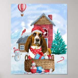 Basset Hound-hond in sneeuw Kerstmis Hondenhok Poster