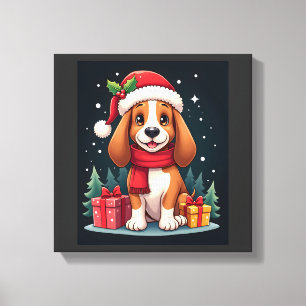 Basset Hound Hond Kerst Outfits Kerstman Hoed Hond Canvas Afdruk