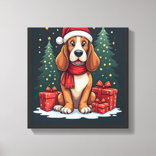 Basset Hound hond Kerstfeest Party's Kerstman Hond Canvas Afdruk