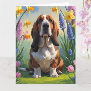 Basset Hound-hond lente bloemen schilderij  Kaart