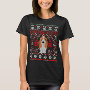 Basset Hound Hond Merry Christmas Ugly Sweater Fun T-shirt