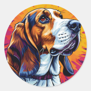 Basset Hound hond met kleurrijke achtergrond Ronde Sticker