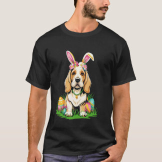 Basset Hound-hond met konijnenoren Paaseieren Fees T-shirt