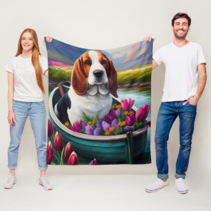 Basset Hound-hond op een peddel: een landschappeli Fleece Deken
