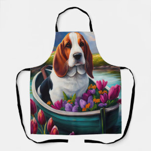 Basset Hound-hond op een peddel: een landschappeli Schort