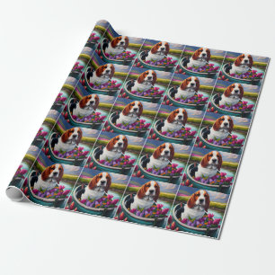 Basset Hound Hond op een Peddel: Een Schitterend A Cadeaupapier