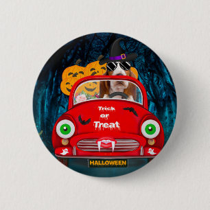 Basset Hound-hond rijdt auto griezelige Halloween Ronde Button 5,7 Cm