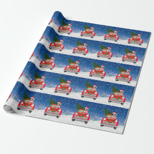 Basset Hound-hond rijdt auto in sneeuw Kerstmis Cadeaupapier