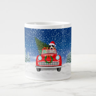 Basset Hound-hond rijdt auto in sneeuw Kerstmis Extra Grote Beker