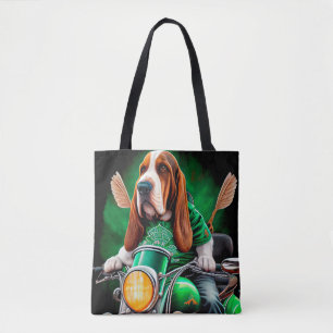 Basset Hound-hond rijdt op fiets St. Patrick's Day Draagtas