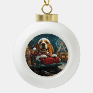 Basset Hound Hond Roller Coaster Kerstmis Keramische Bal Ornament