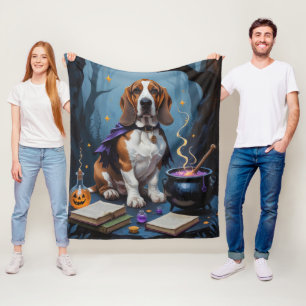 Basset Hound Hond Whimsical Halloween Schilderij Fleece Deken