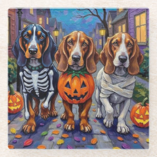 Basset Hound Honden gaan langs voor Trick-or-Treat Glazen Onderzetter