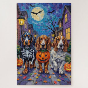 Basset Hound Honden gaan langs voor Trick-or-Treat Legpuzzel
