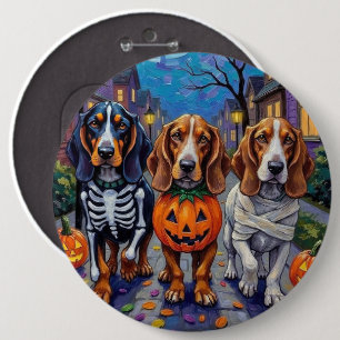 Basset Hound Honden gaan langs voor Trick-or-Treat Ronde Button 6,0 Cm