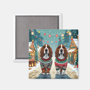 Basset Hound Honden Kerst Sneeuw Vakantie Magneet