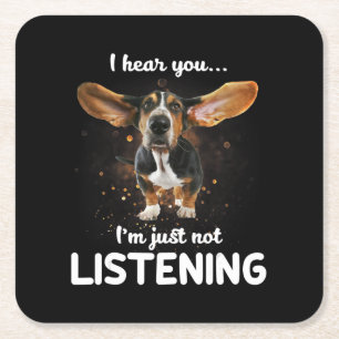 basset hound ik hoor dat je niet luistert vierkante kartonnen onderzetter