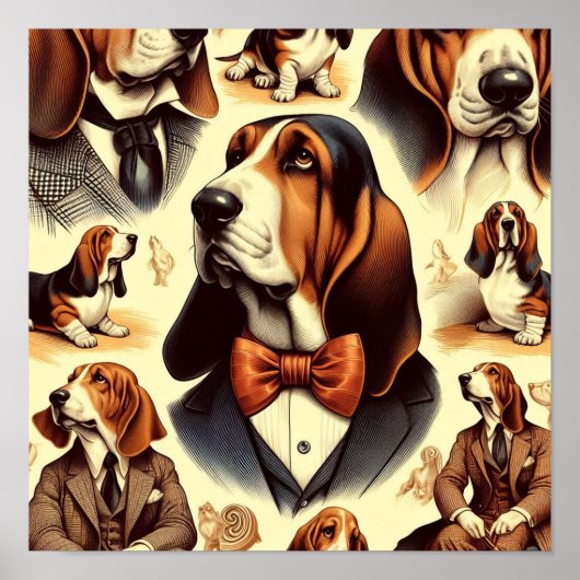 Basset Hound Illustratie Poster (Voorkant)