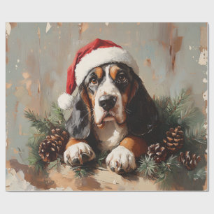 Basset Hound in een Santa Hat olieverfschilderij D Cadeaupapier