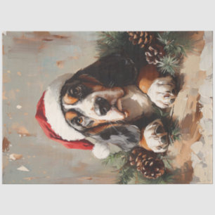 Basset Hound in een Santa Hat olieverfschilderij D Tissuepapier