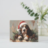 Basset Hound in een schilderij van Santa Hat Oil Briefkaart (Staand voorkant)