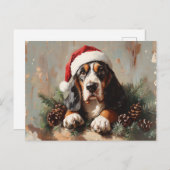 Basset Hound in een schilderij van Santa Hat Oil Briefkaart (Voorkant / Achterkant)