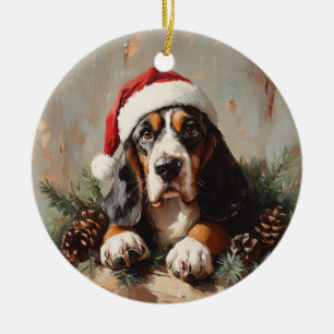 Basset Hound in een schilderij van Santa Hat Oil Keramisch Ornament