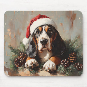 Basset Hound in een schilderij van Santa Hat Oil Muismat