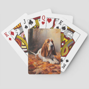 Basset Hound in herfstbladeren Herfst Inspire Pokerkaarten