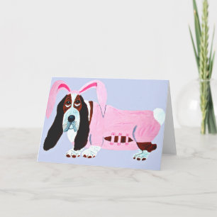 Basset Hound in het Roze Kostuum van het Konijntje Feestdagen Kaart