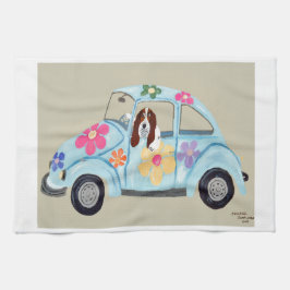 Basset Hound in Hippie car  Theedoek