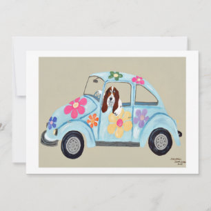 Basset Hound in hippieauto Kaart
