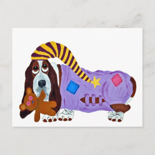 Basset Hound in pyjama's met teddybeer Briefkaart