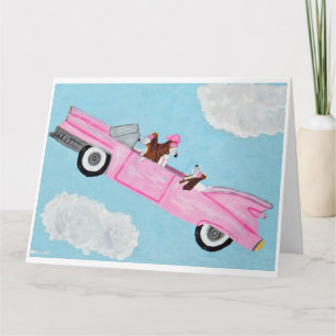 Basset Hound in Roze Cabrio in de lucht Kaart